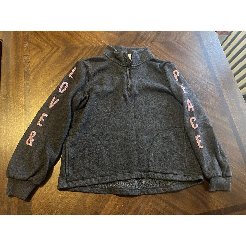 Old Navy Girls Jacket Sz L (10/12)Gray 1/3 ZipLong Sleeve~LOVE & PEACE